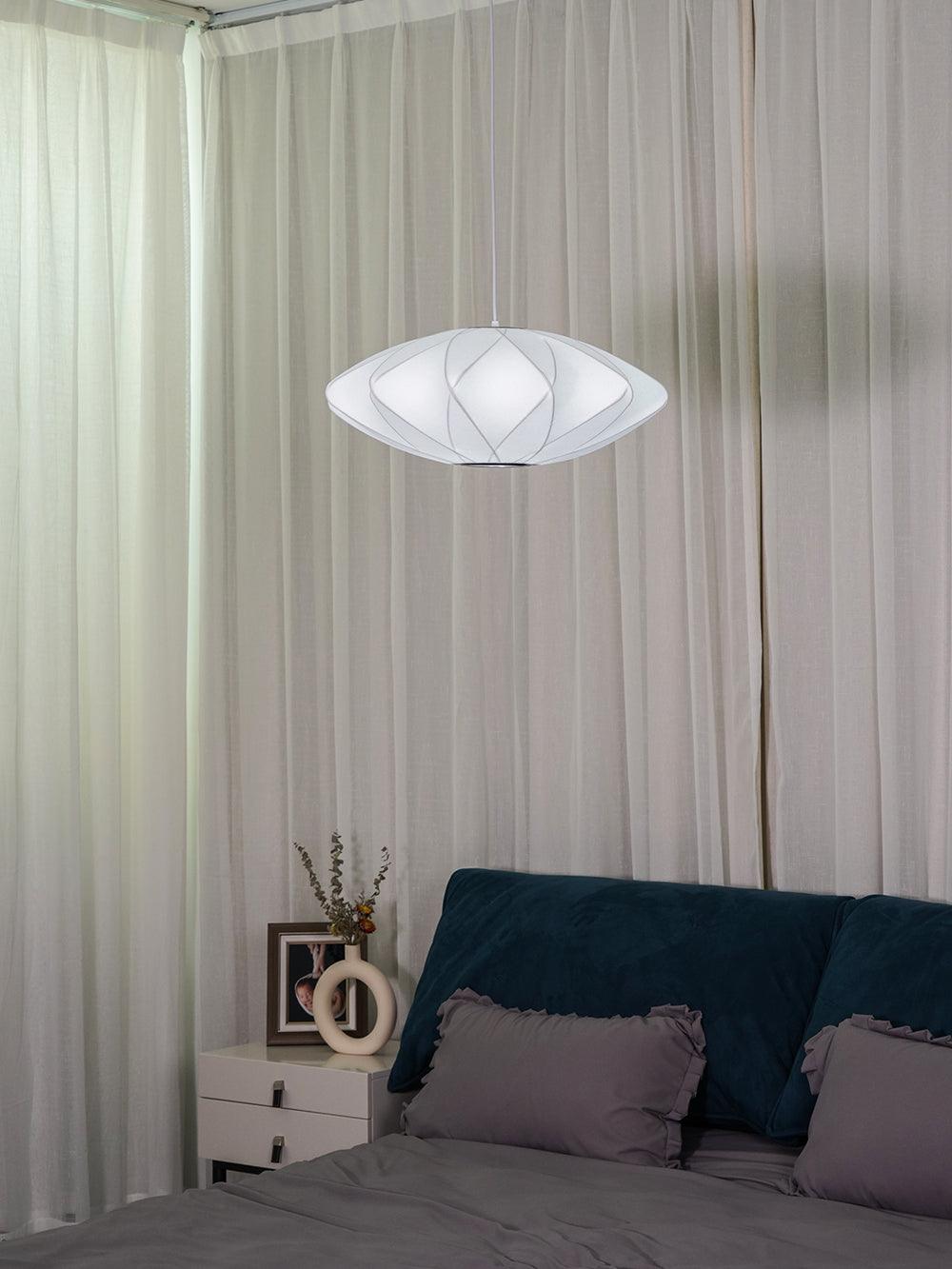 Modern Bubble Mulberry Silk Pendant Light Geometric Mid Century Minimalist Hanging Lamp for Living Room