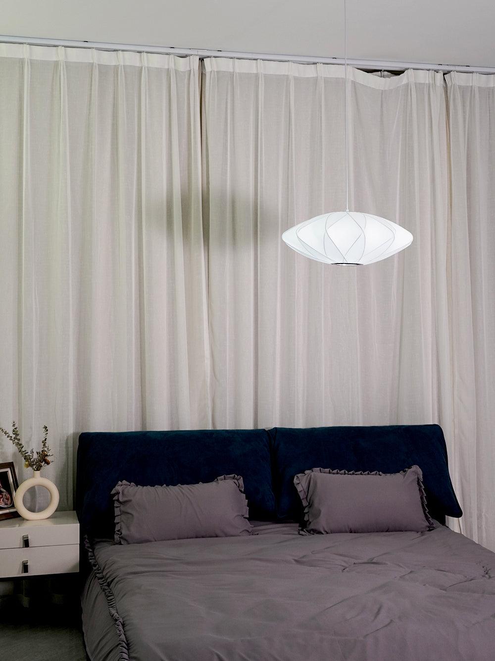 Modern Bubble Mulberry Silk Pendant Light Geometric Mid Century Minimalist Hanging Lamp for Living Room