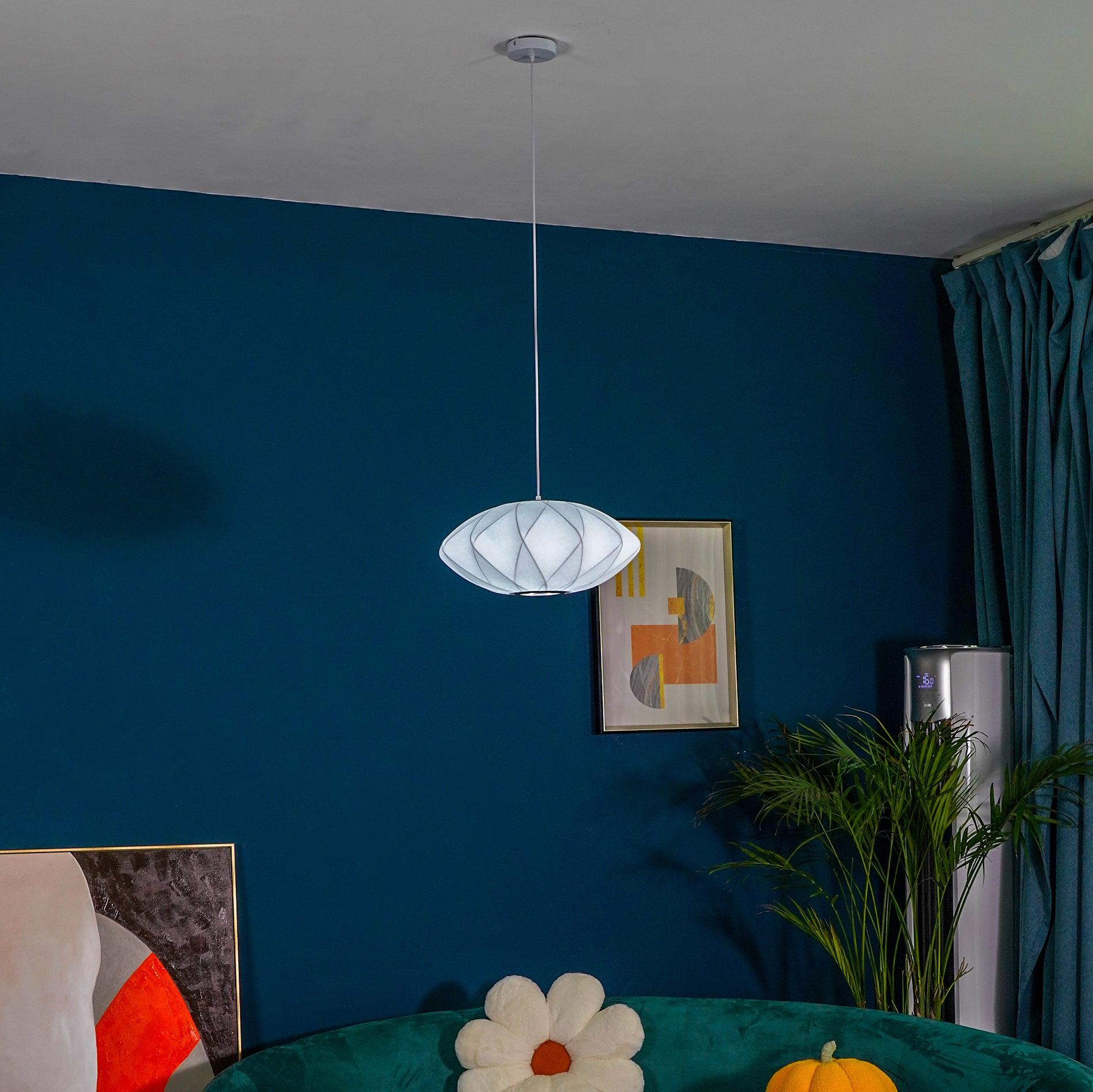 Modern Bubble Mulberry Silk Pendant Light Geometric Mid Century Minimalist Hanging Lamp for Living Room