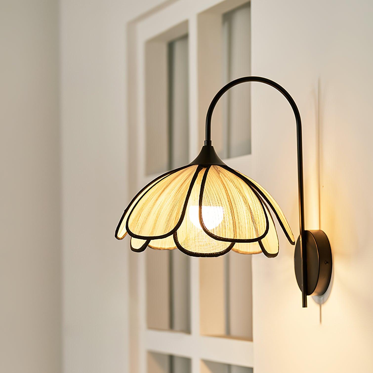 Modern Burnt Petal Wall Sconce Natural Fiber and Metal Indoor Accent Light