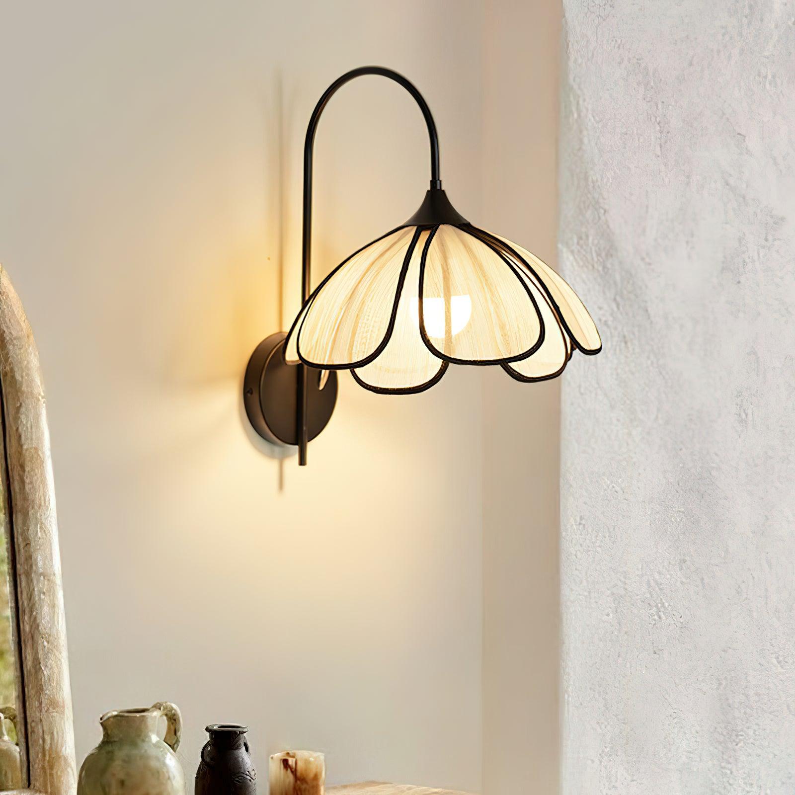 Modern Burnt Petal Wall Sconce Natural Fiber and Metal Indoor Accent Light