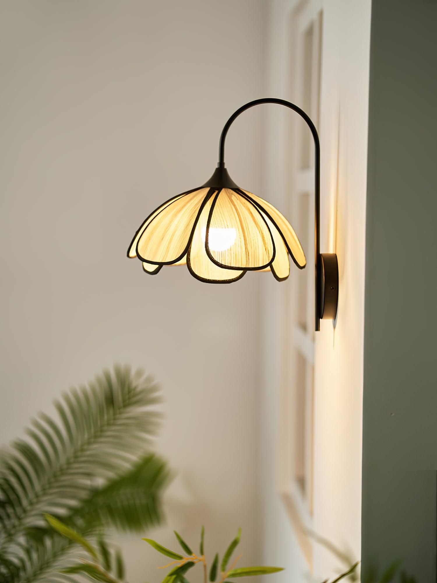 Modern Burnt Petal Wall Sconce Natural Fiber and Metal Indoor Accent Light