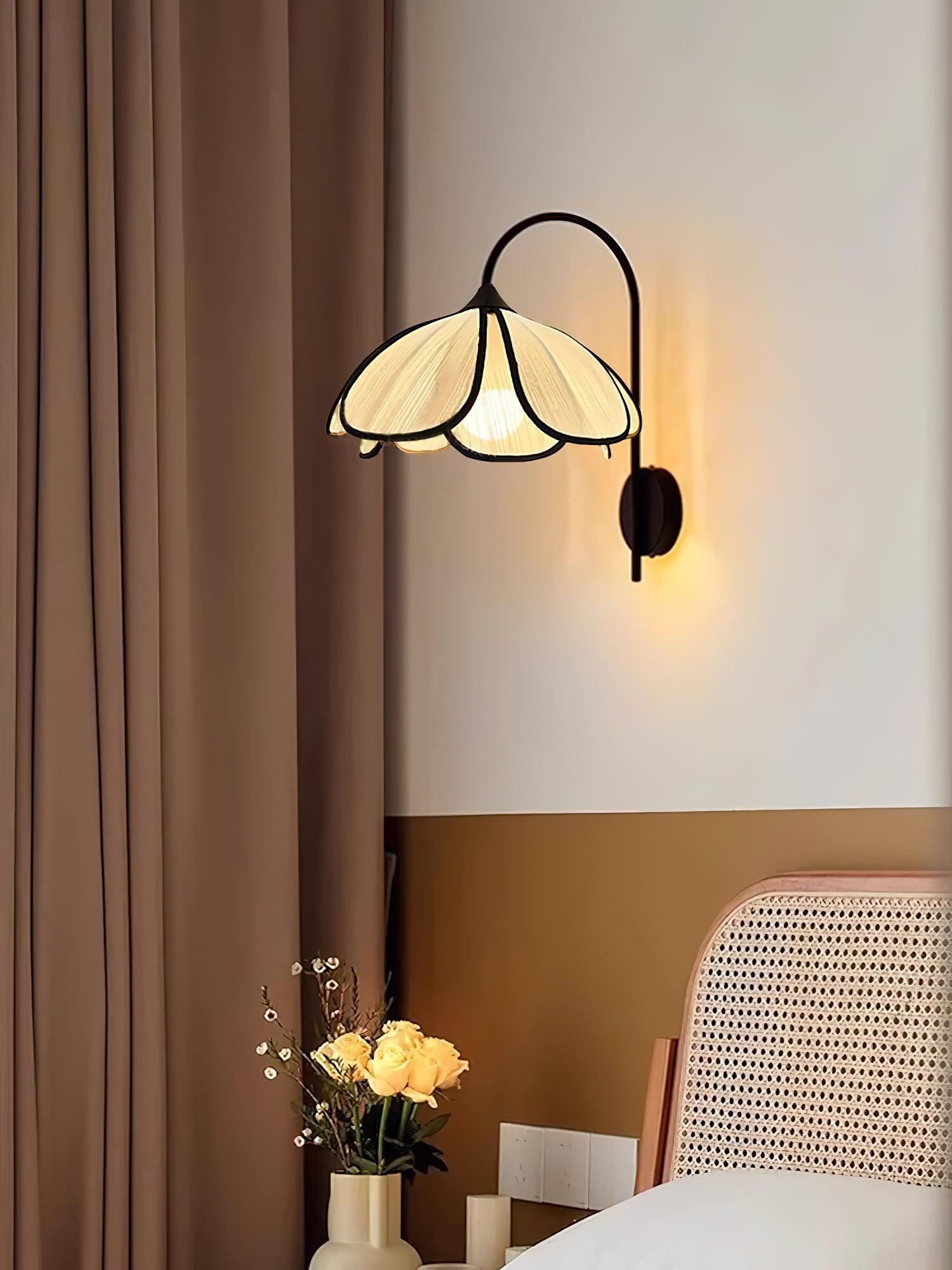 Modern Burnt Petal Wall Sconce Natural Fiber and Metal Indoor Accent Light