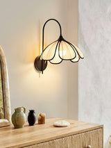 Modern Burnt Petal Wall Sconce Natural Fiber and Metal Indoor Accent Light