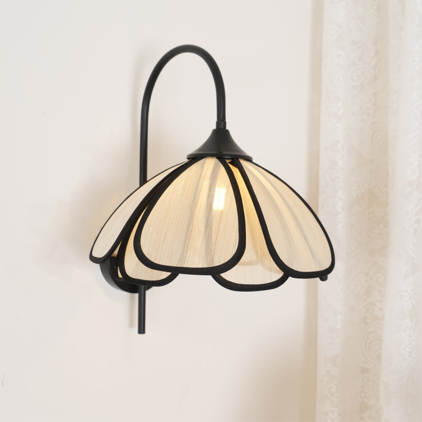 Modern Burnt Petal Wall Sconce Natural Fiber and Metal Indoor Accent Light