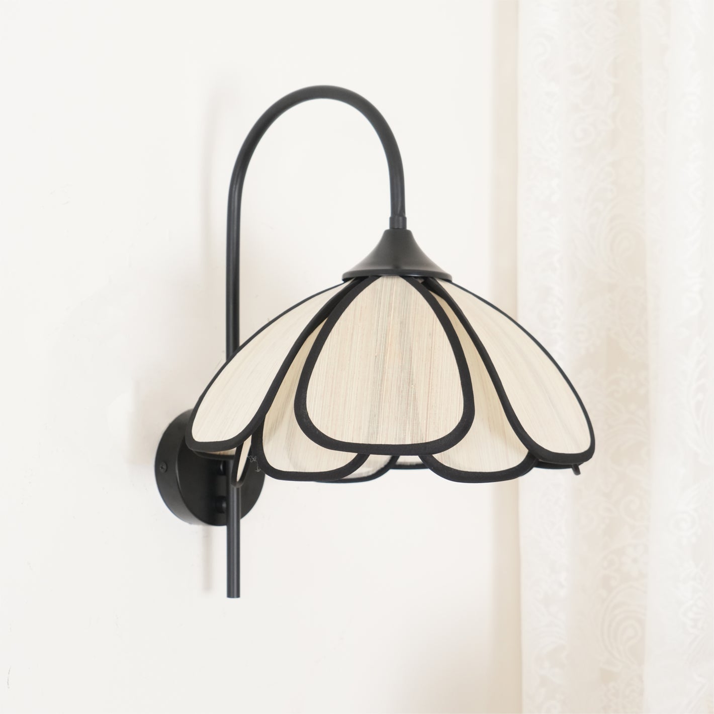 Modern Burnt Petal Wall Sconce Natural Fiber and Metal Indoor Accent Light
