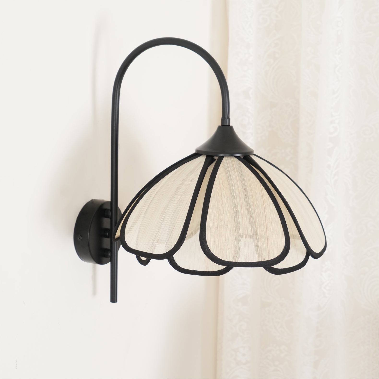 Modern Burnt Petal Wall Sconce Natural Fiber and Metal Indoor Accent Light