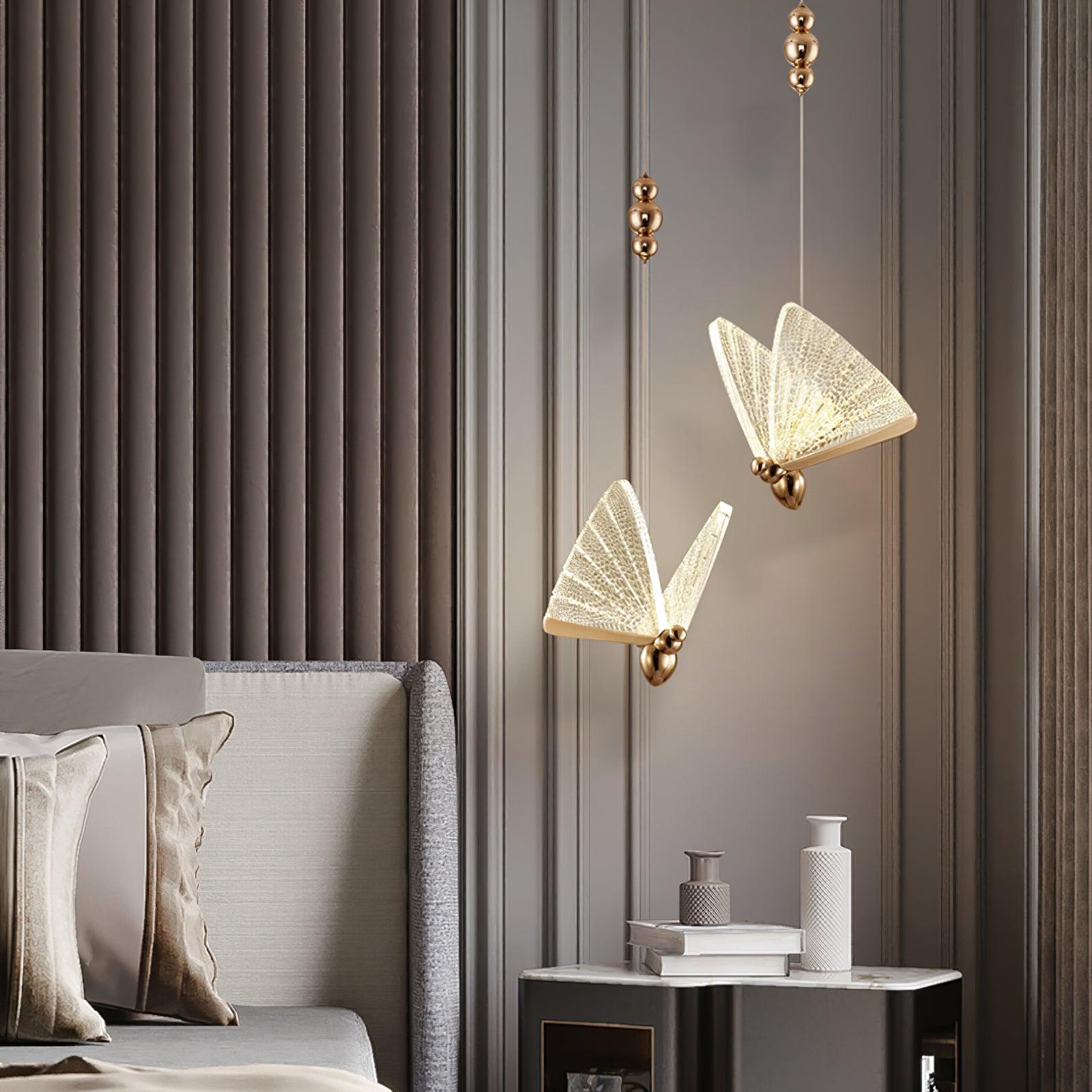 Modern Butterfly LED Pendant Light with Transparent Acrylic Wings and Adjustable Hanging Height