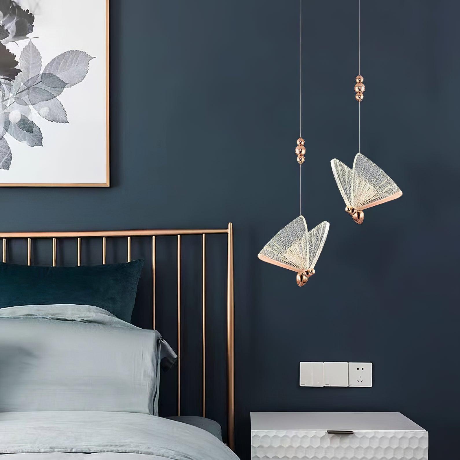 Modern Butterfly LED Pendant Light with Transparent Acrylic Wings and Adjustable Hanging Height