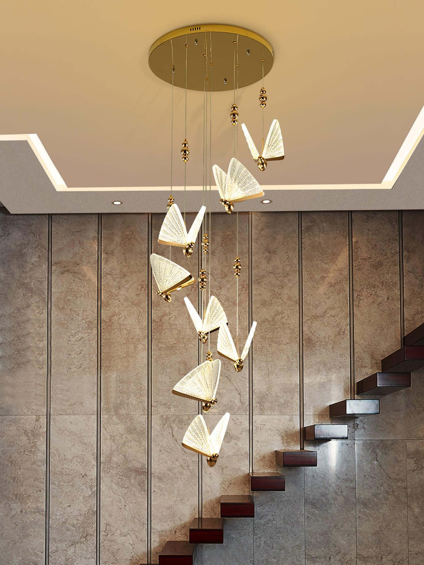 Modern Butterfly LED Pendant Light with Transparent Acrylic Wings and Adjustable Hanging Height