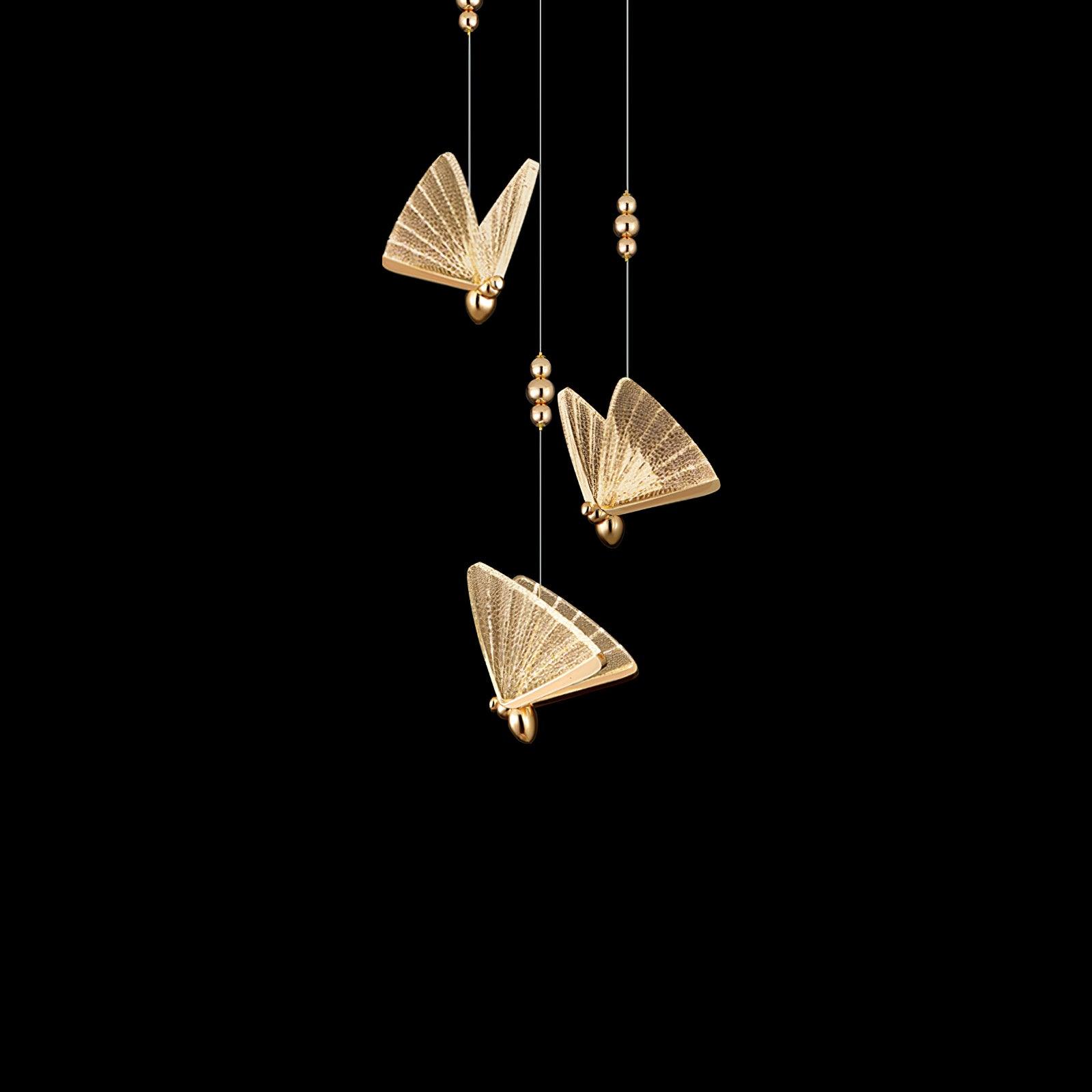Modern Butterfly LED Pendant Light with Transparent Acrylic Wings and Adjustable Hanging Height