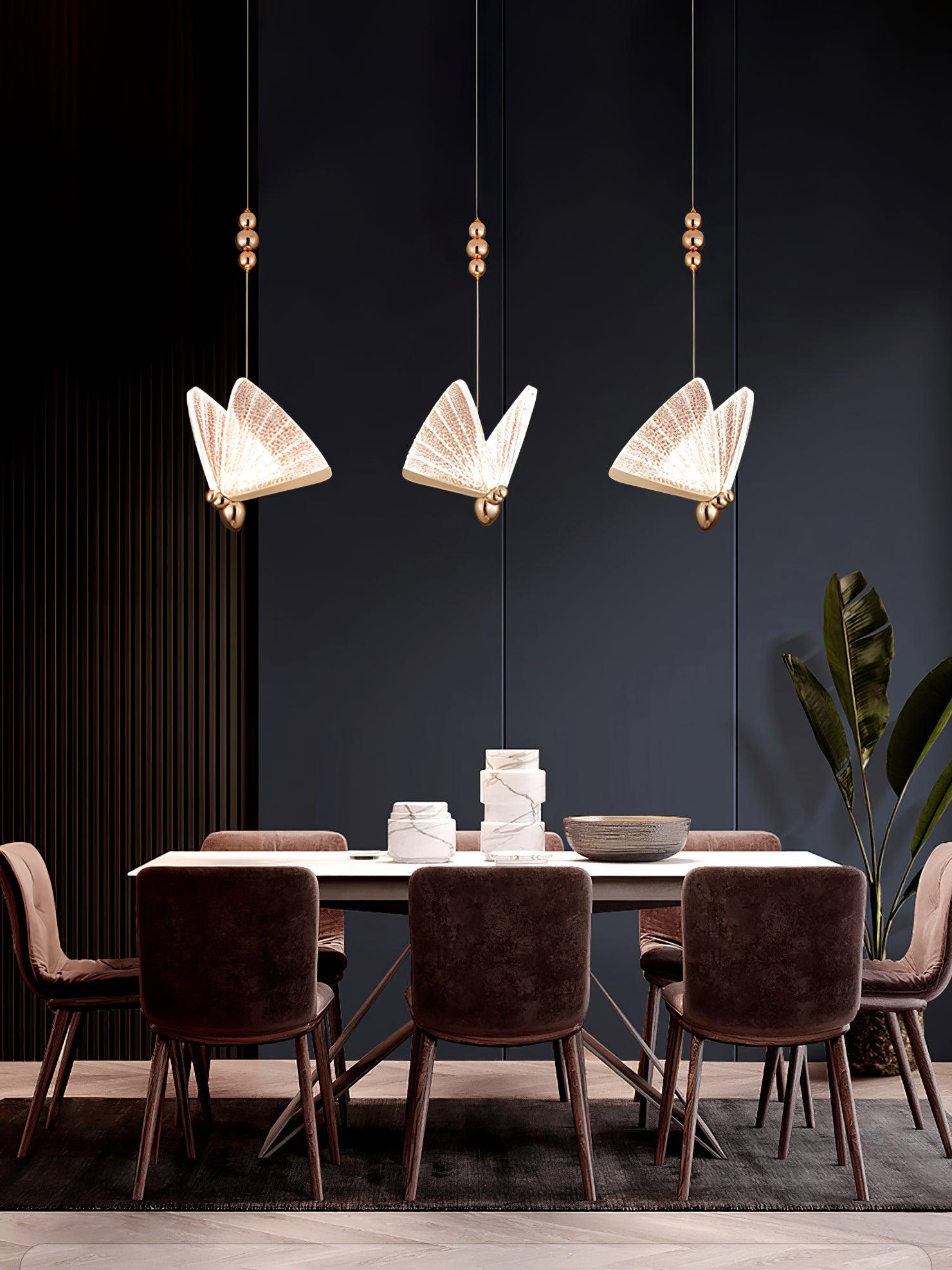 Modern Butterfly LED Pendant Light with Transparent Acrylic Wings and Adjustable Hanging Height