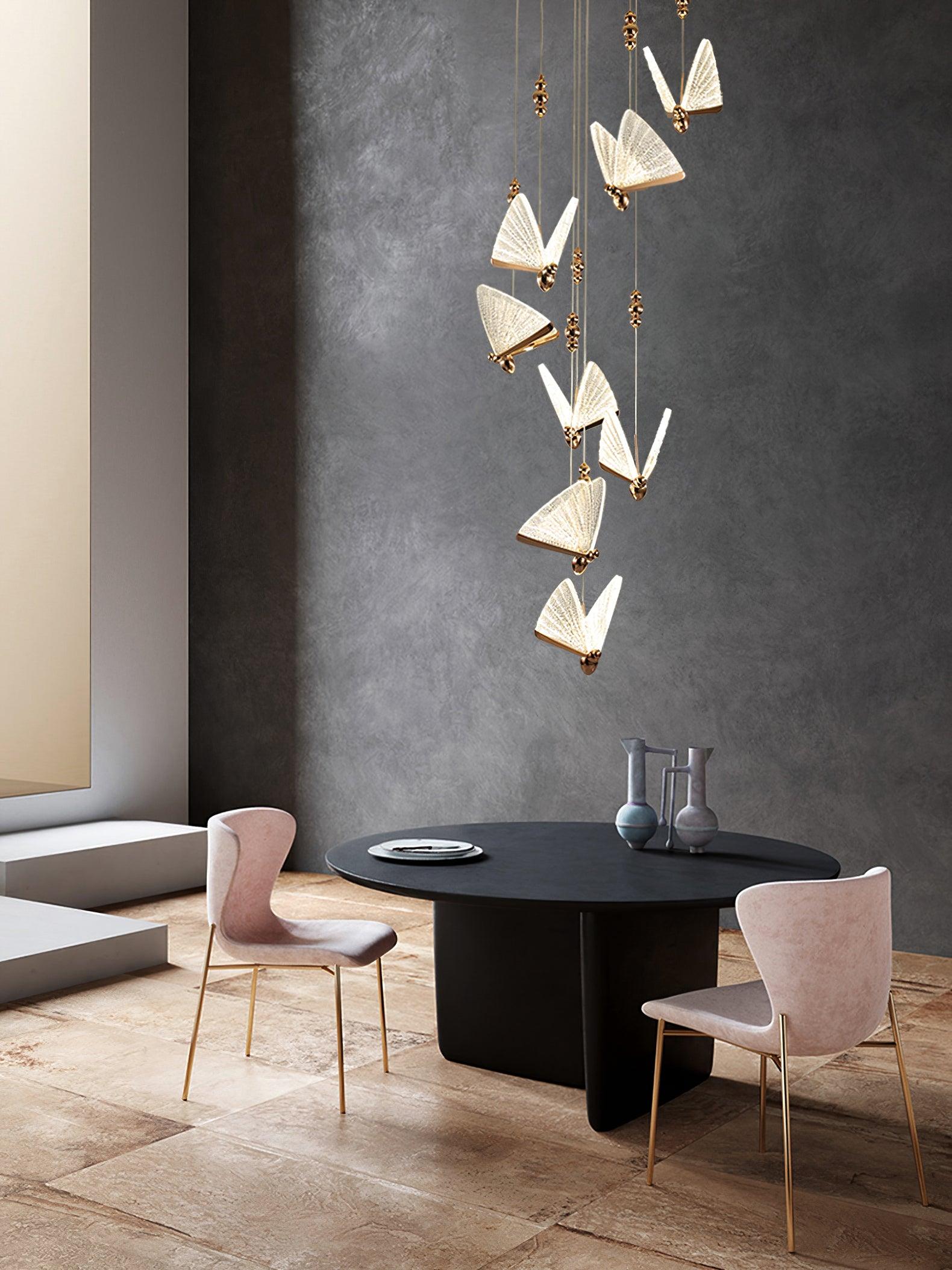 Modern Butterfly LED Pendant Light with Transparent Acrylic Wings and Adjustable Hanging Height