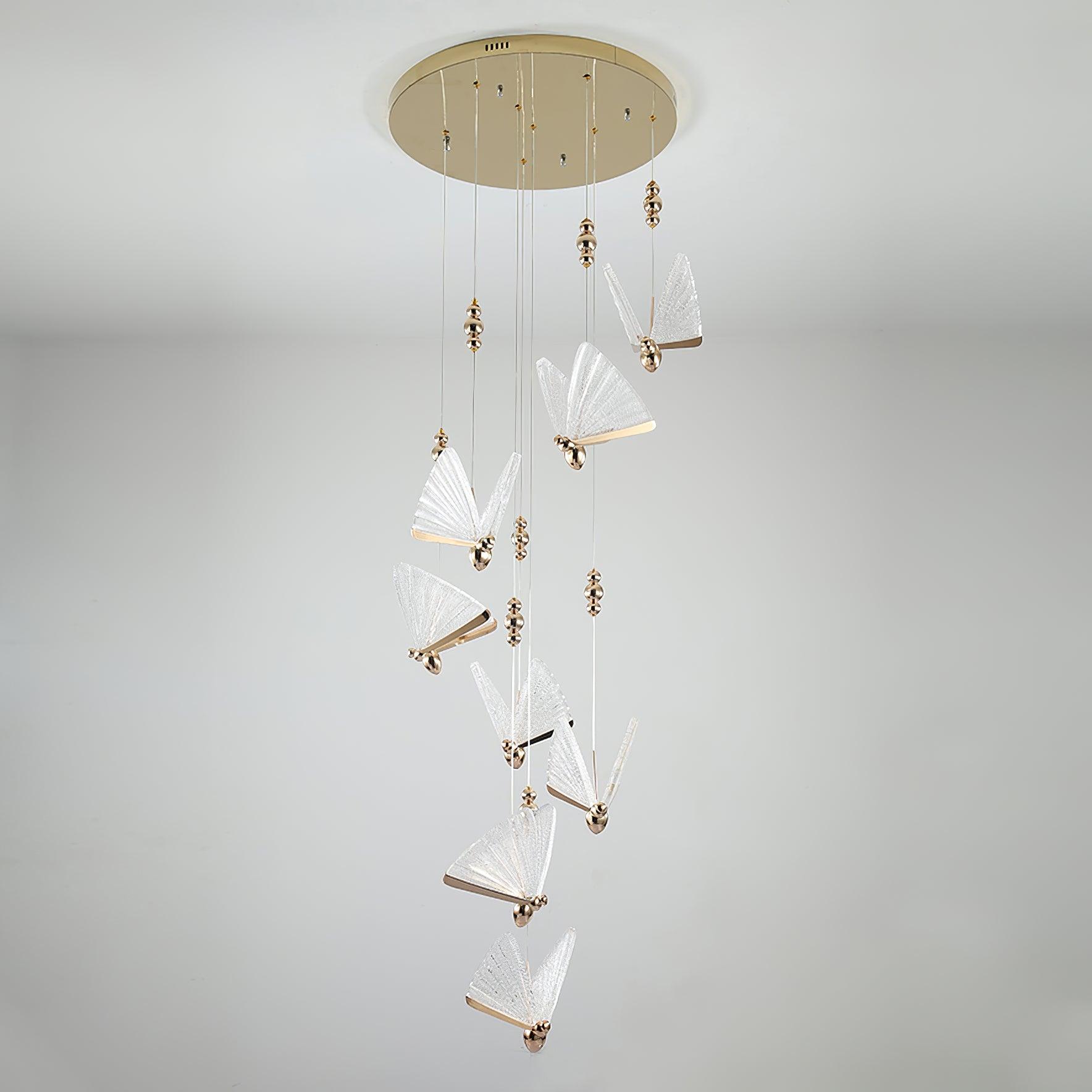 Modern Butterfly LED Pendant Light with Transparent Acrylic Wings and Adjustable Hanging Height