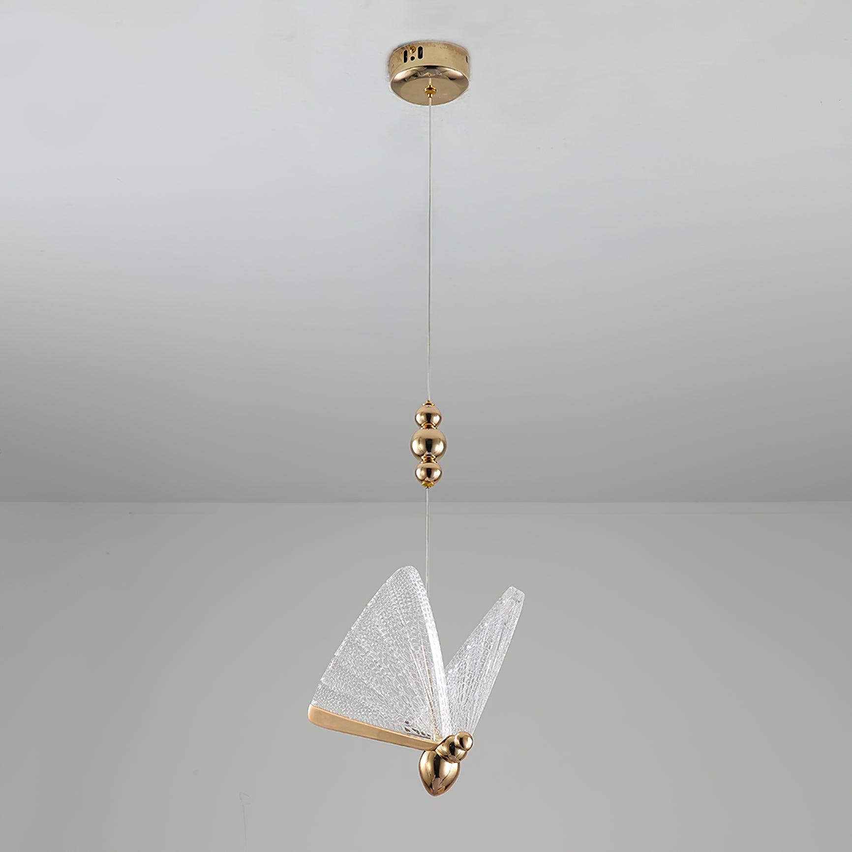 Modern Butterfly LED Pendant Light with Transparent Acrylic Wings and Adjustable Hanging Height