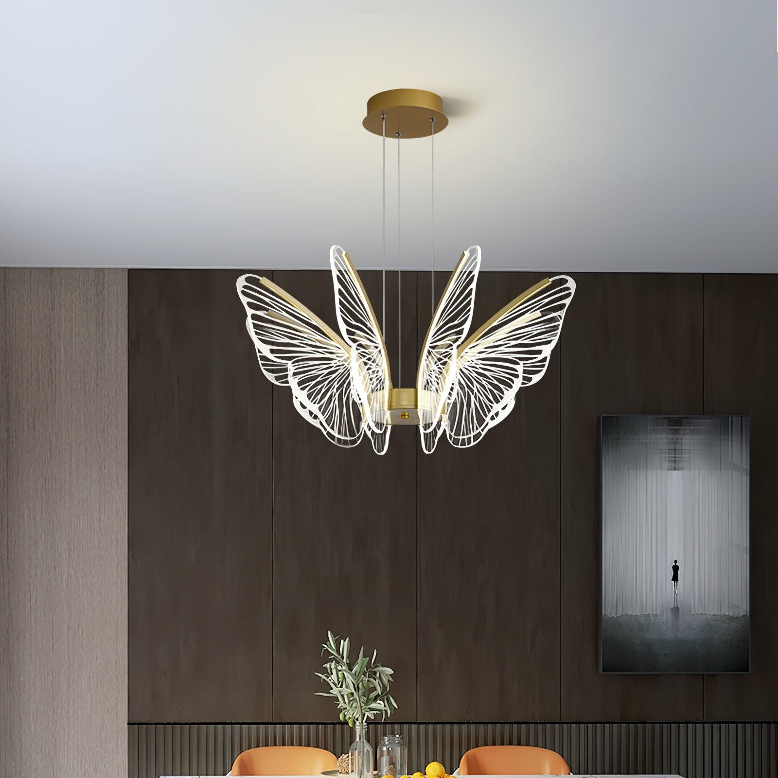 Modern Butterfly Phalaenopsis LED Chandelier Gold Acrylic Pendant Light for Living Room