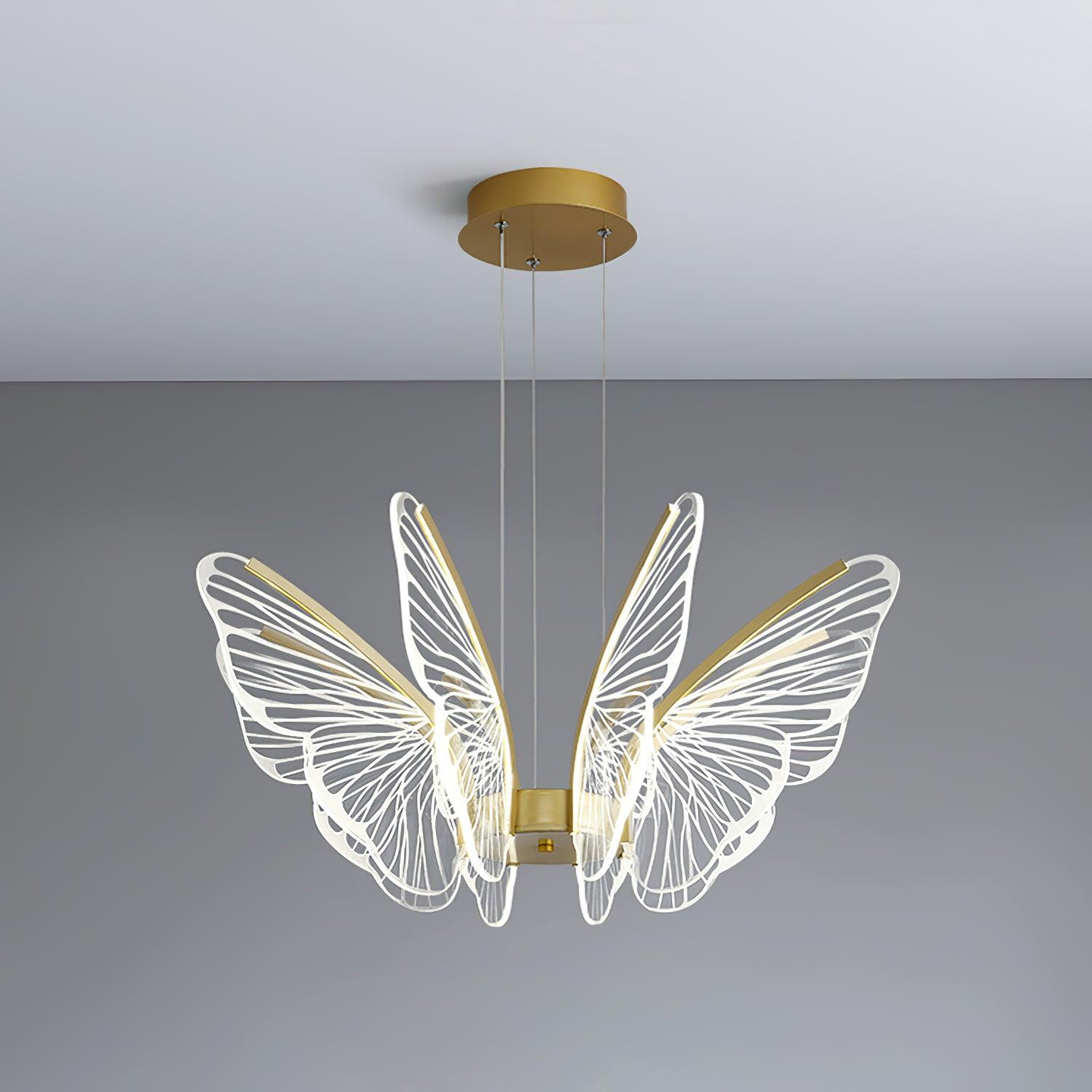 Modern Butterfly Phalaenopsis LED Chandelier Gold Acrylic Pendant Light for Living Room