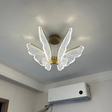 Modern Butterfly Phalaenopsis LED Chandelier Gold Acrylic Pendant Light for Living Room