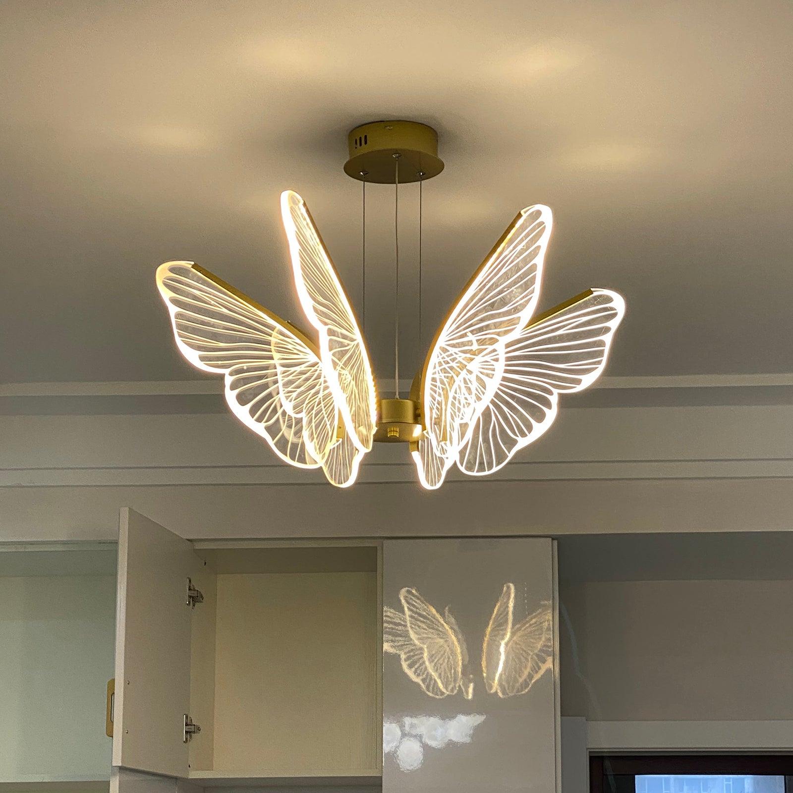 Modern Butterfly Phalaenopsis LED Chandelier Gold Acrylic Pendant Light for Living Room