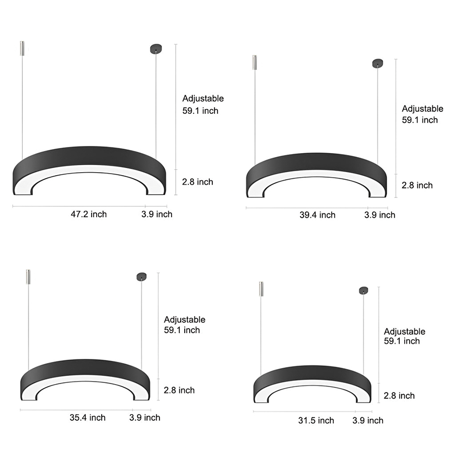 Modern C Shape LED Profile Pendant Light Curved Half Circle Architectural Hanging Fixture for Office