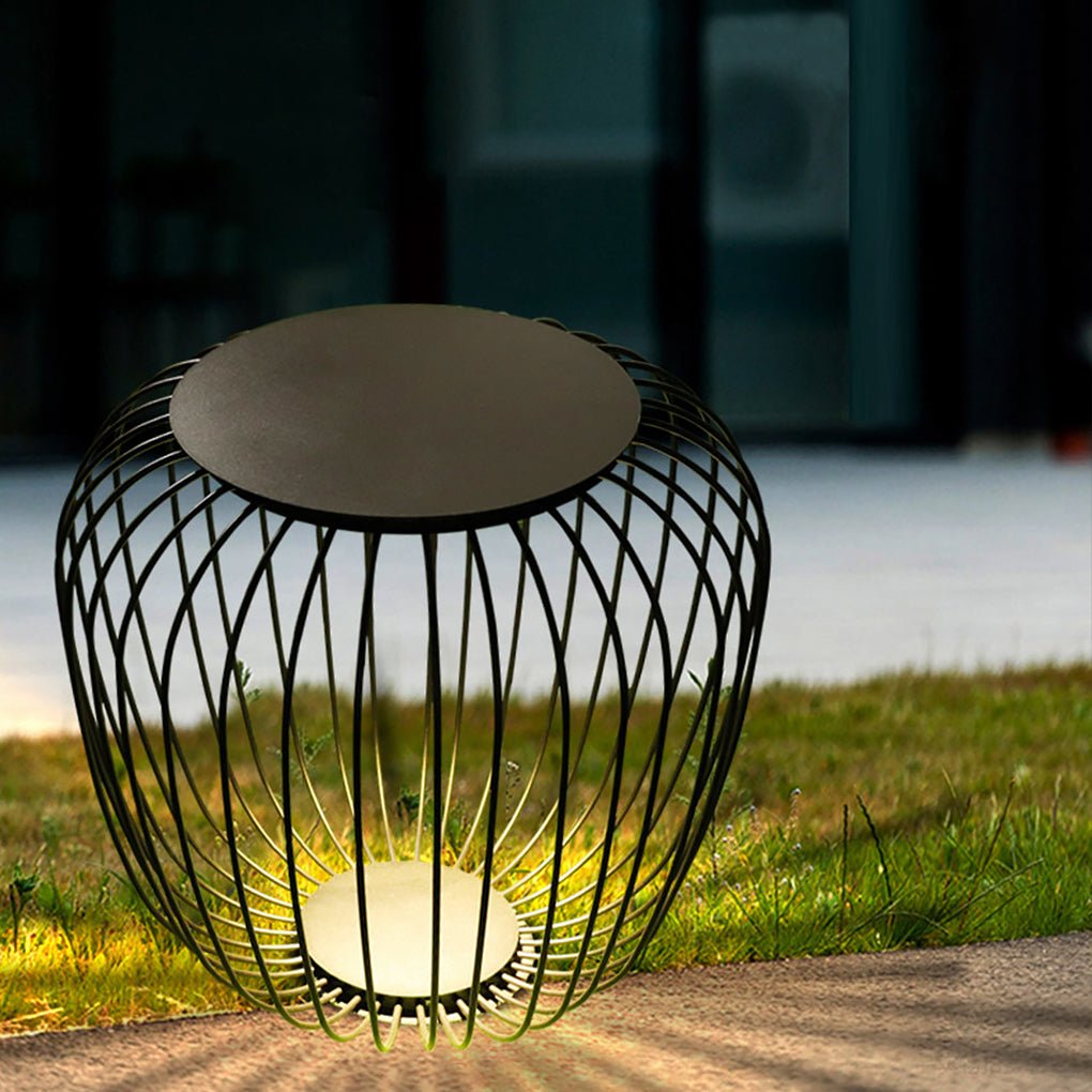 Modern Cage Style Outdoor LED Stool Lamp Waterproof Landscape Lighting for Garden and Villa