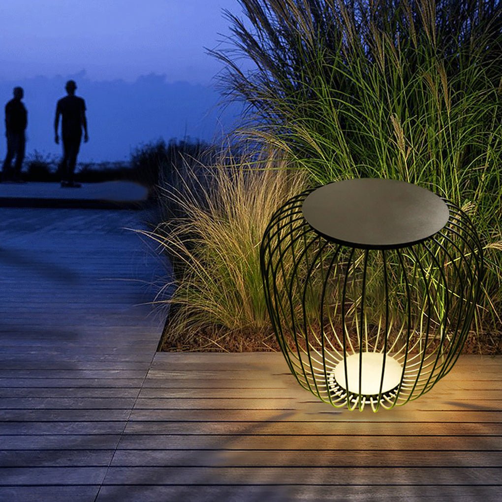Modern Cage Style Outdoor LED Stool Lamp Waterproof Landscape Lighting for Garden and Villa