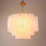 Modern Capiz Shell Chandelier Contemporary Shell Shaped Pendant Light in Gold and White