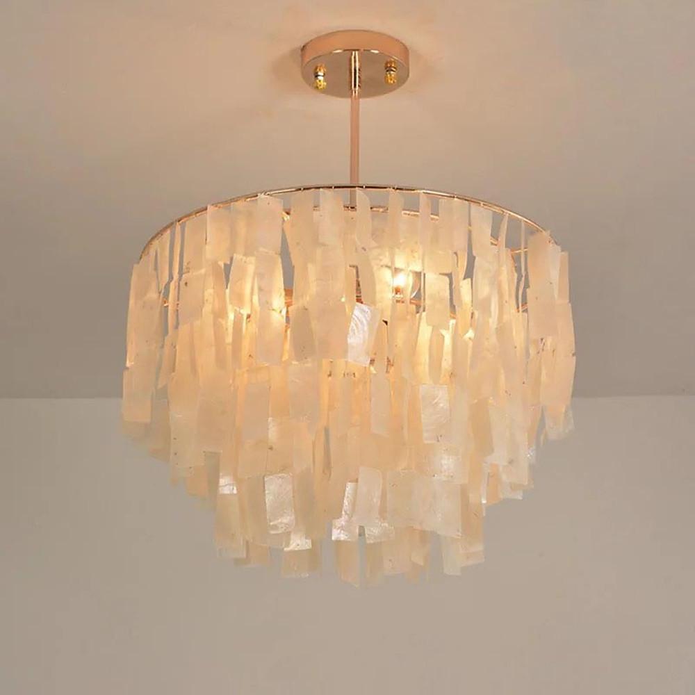 Modern Capiz Shell Chandelier Contemporary Shell Shaped Pendant Light in Gold and White