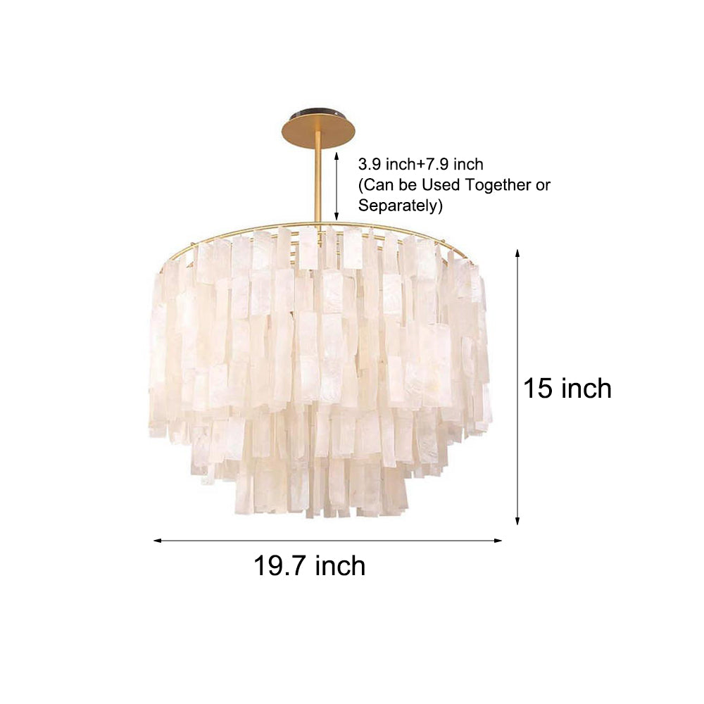 Modern Capiz Shell Chandelier Contemporary Shell Shaped Pendant Light in Gold and White