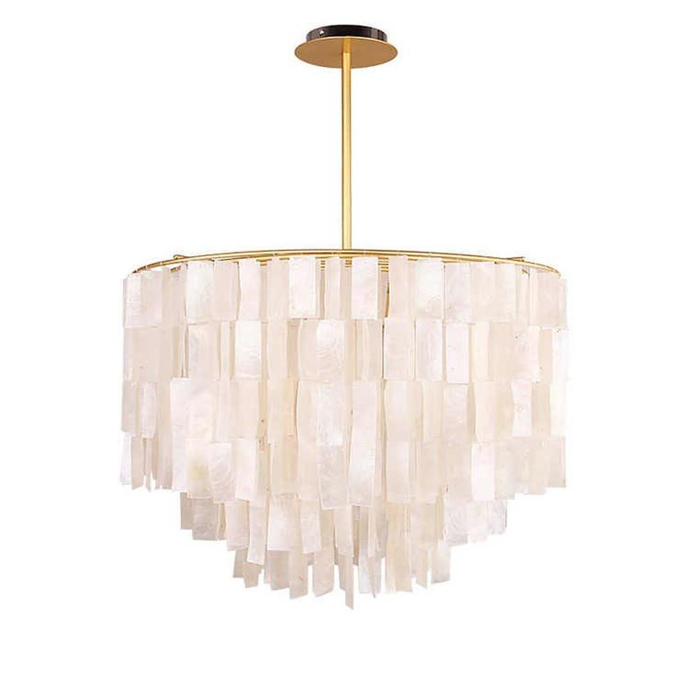 Modern Capiz Shell Chandelier Contemporary Shell Shaped Pendant Light in Gold and White