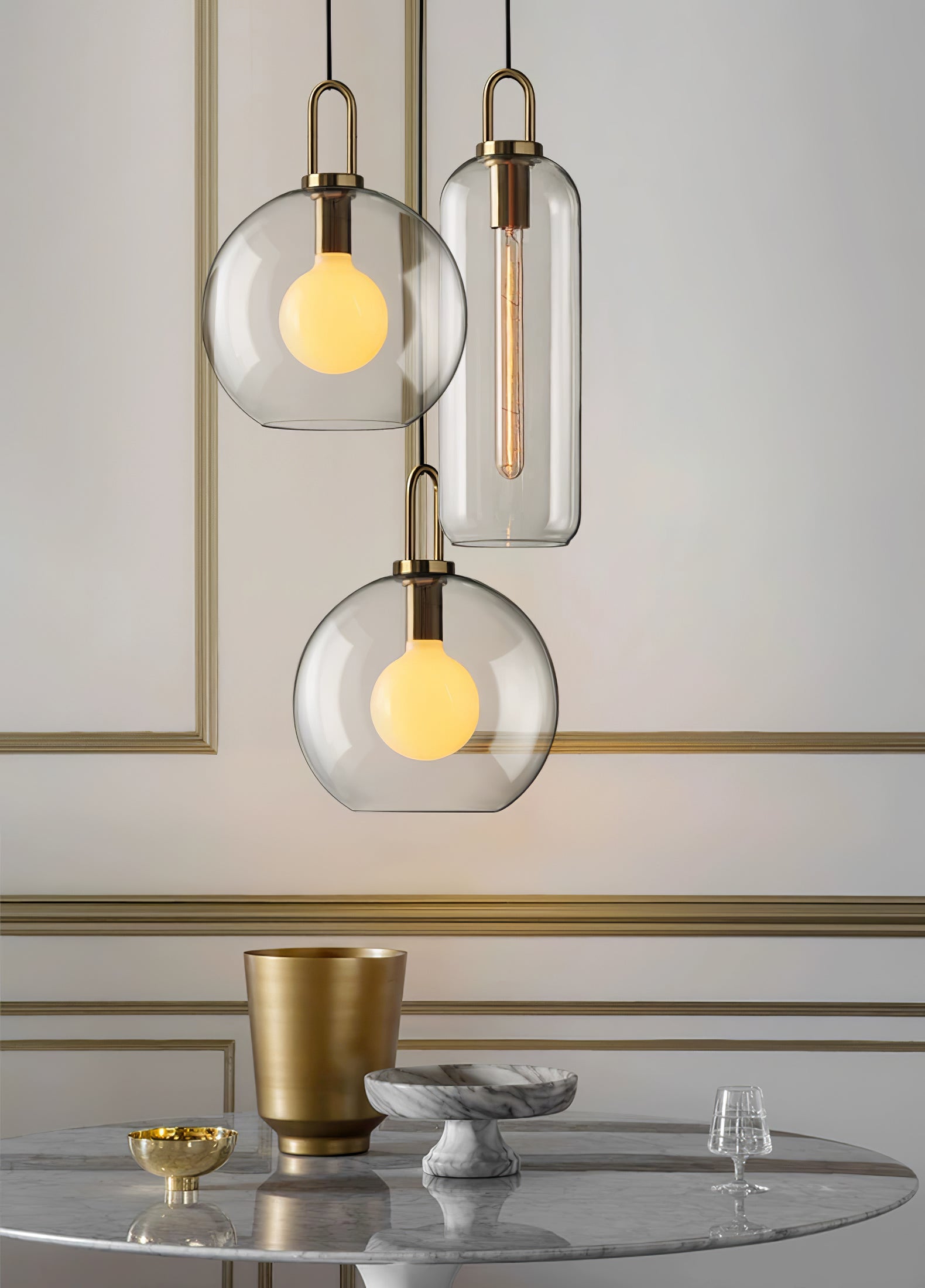 Modern Capsule and Sphere Glass Pendant Swag Light Fixture for Indoor Ceiling Decor