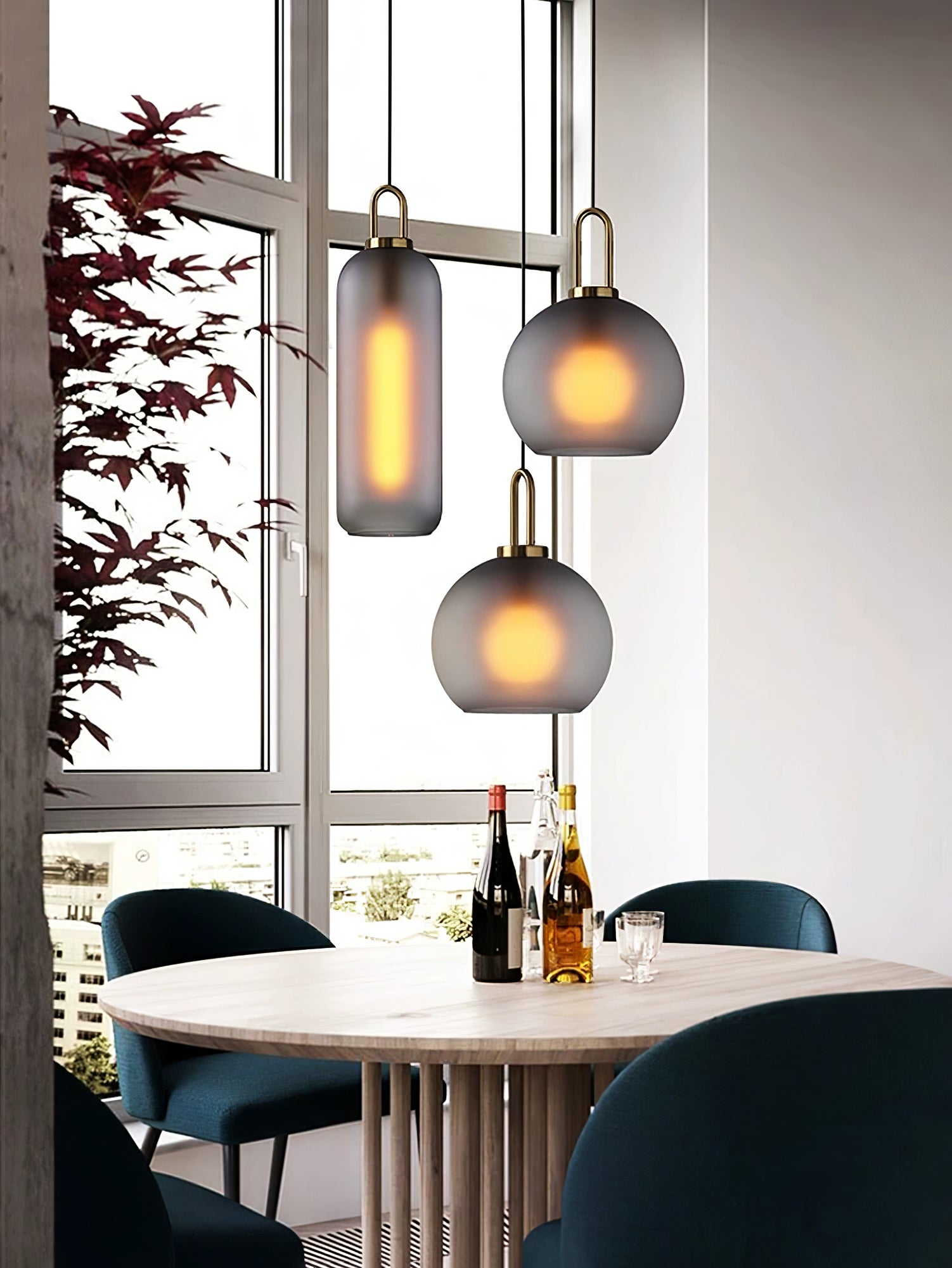 Modern Capsule and Sphere Glass Pendant Swag Light Fixture for Indoor Ceiling Decor