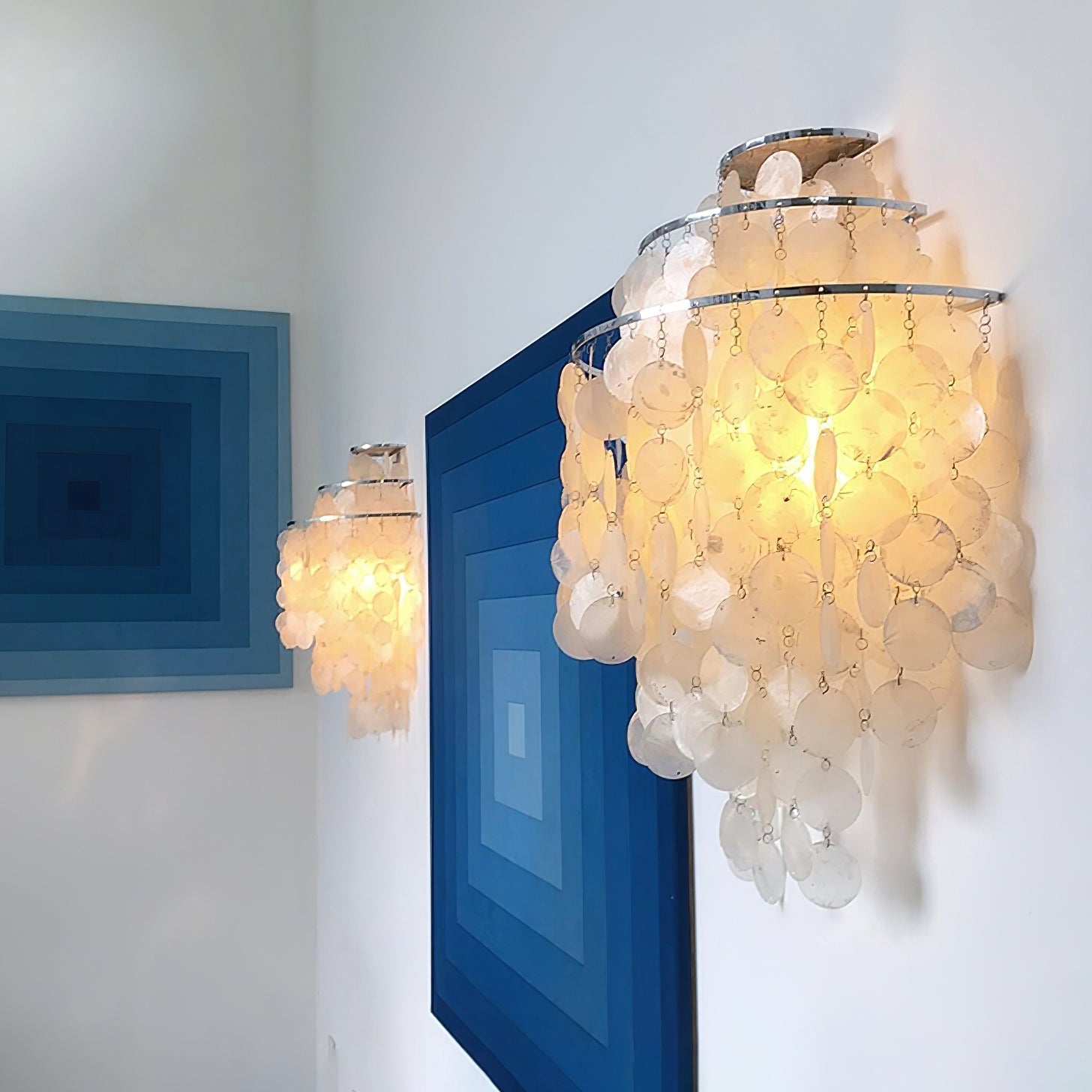 Modern Cascading White Shell Wall Light Fixture Chrome Metal Sconce for Indoor Decor
