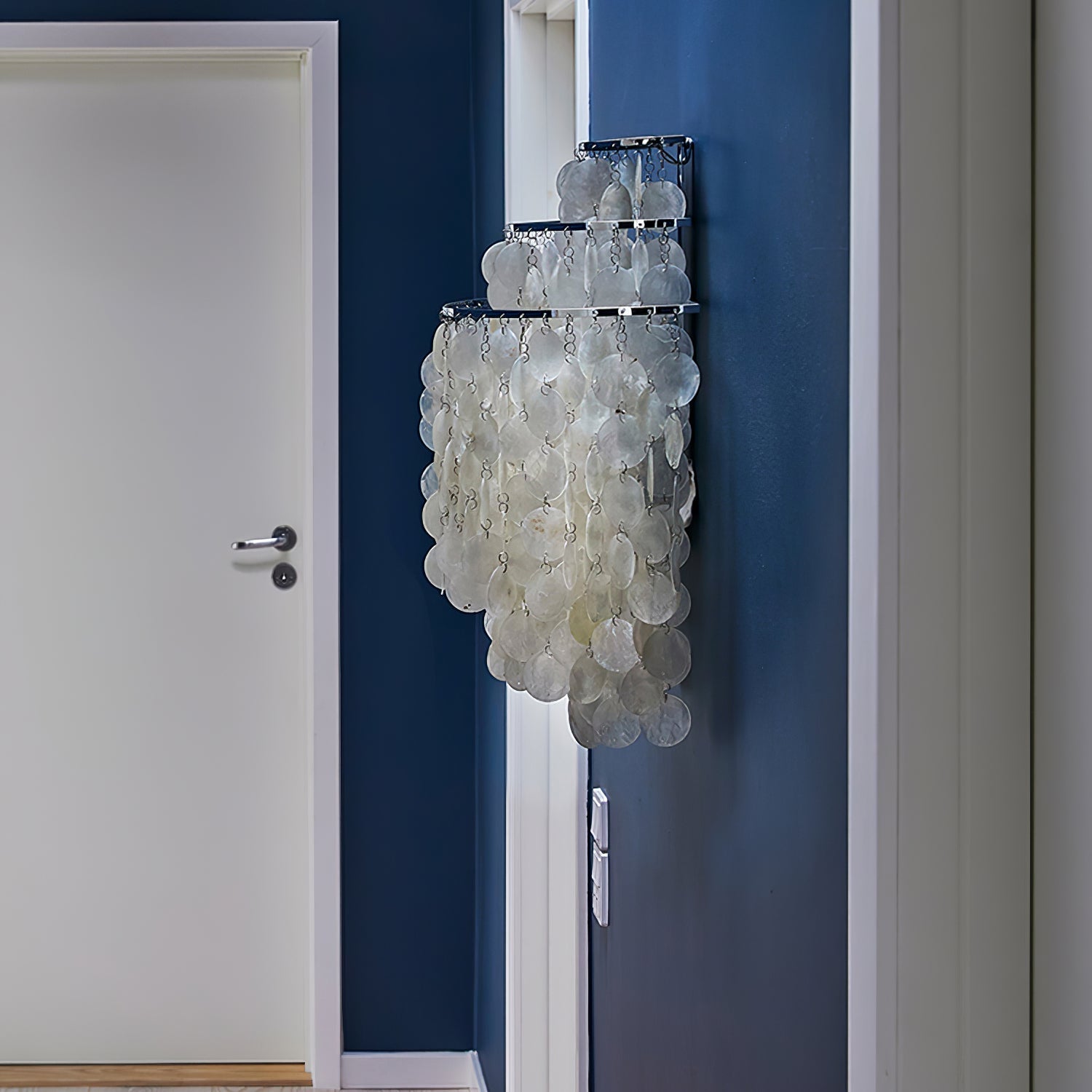 Modern Cascading White Shell Wall Light Fixture Chrome Metal Sconce for Indoor Decor