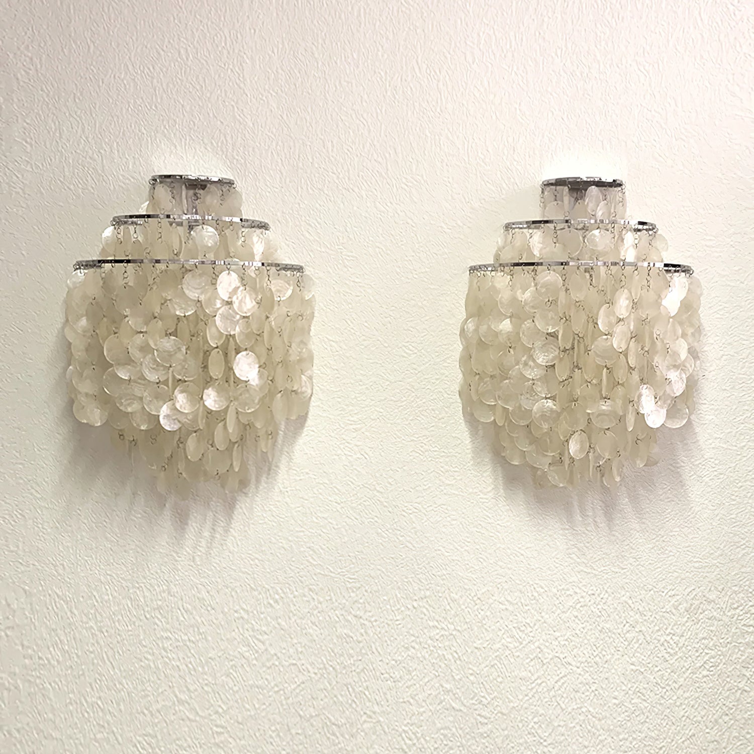 Modern Cascading White Shell Wall Light Fixture Chrome Metal Sconce for Indoor Decor