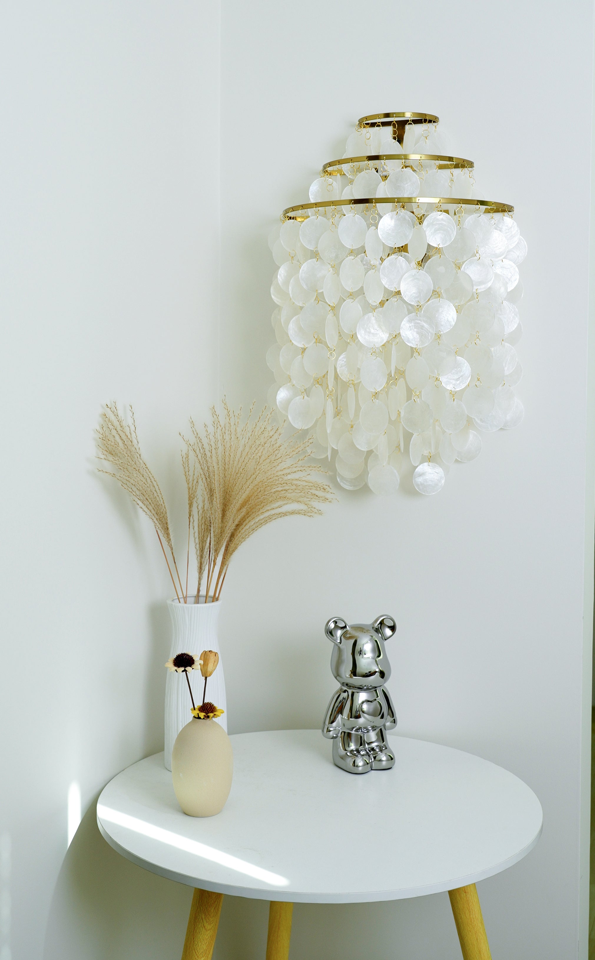 Modern Cascading White Shell Wall Light Fixture Chrome Metal Sconce for Indoor Decor