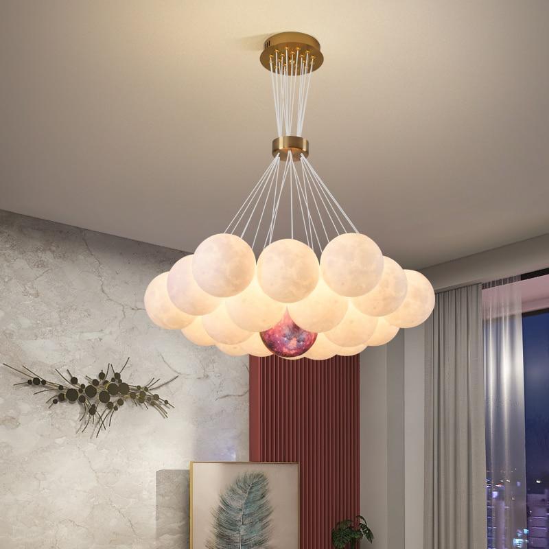 Modern Celestial Glass Sphere Chandelier Lunar Inspired Droplight for Dining Area