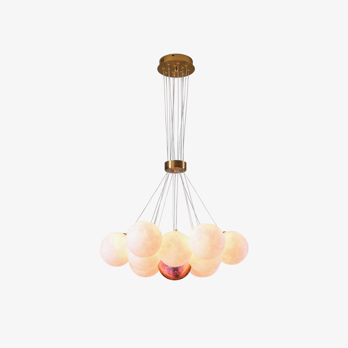 Modern Celestial Glass Sphere Chandelier Lunar Inspired Droplight for Dining Area