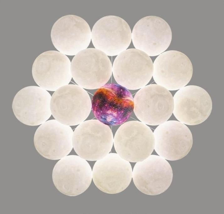Modern Celestial Glass Sphere Chandelier Lunar Inspired Droplight for Dining Area