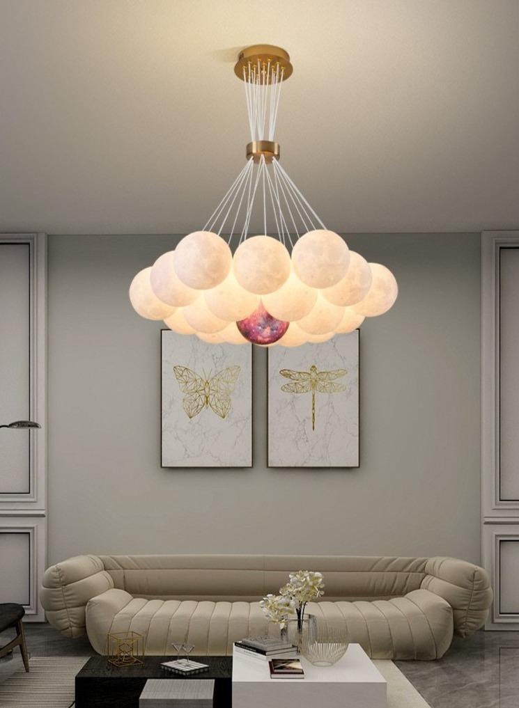 Modern Celestial Glass Sphere Chandelier Lunar Inspired Droplight for Dining Area