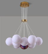 Modern Celestial Glass Sphere Chandelier Lunar Inspired Droplight for Dining Area