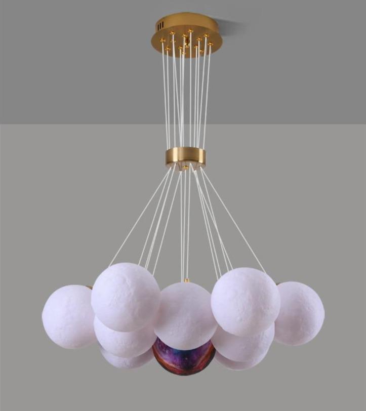 Modern Celestial Glass Sphere Chandelier Lunar Inspired Droplight for Dining Area
