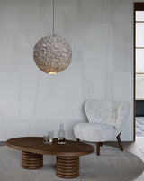 Modern Celestial Sphere Pendant Light with Grey Earth Texture and Porous Planet Design