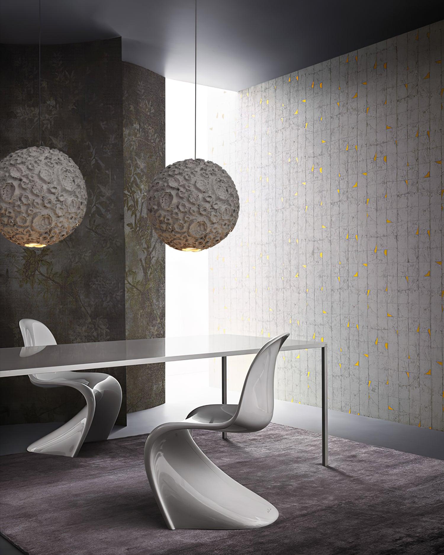 Modern Celestial Sphere Pendant Light with Grey Earth Texture and Porous Planet Design