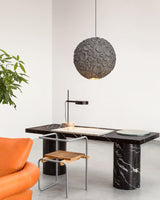 Modern Celestial Sphere Pendant Light with Grey Earth Texture and Porous Planet Design