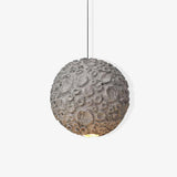 Modern Celestial Sphere Pendant Light with Grey Earth Texture and Porous Planet Design