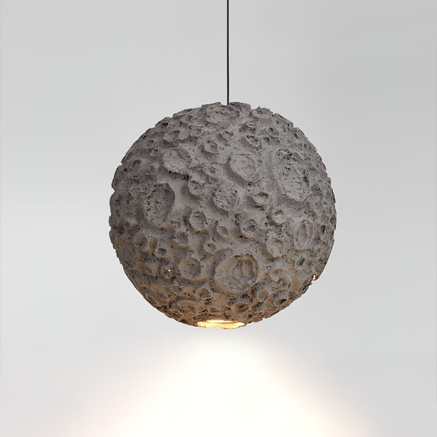 Modern Celestial Sphere Pendant Light with Grey Earth Texture and Porous Planet Design