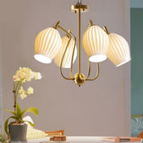 Modern Ceramic Flower Petal Ceiling Light 4 Light Warm White Chandelier for Living Room