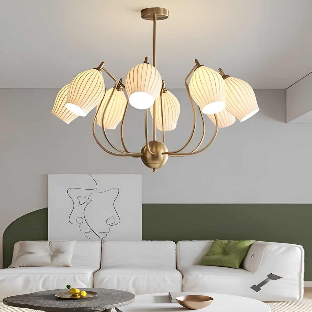 Modern Ceramic Flower Petal Ceiling Light 4 Light Warm White Chandelier for Living Room