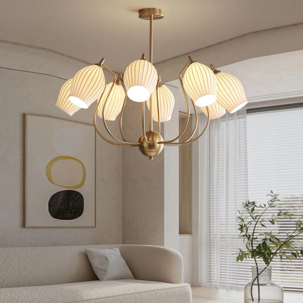 Modern Ceramic Flower Petal Ceiling Light 4 Light Warm White Chandelier for Living Room